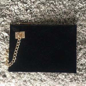 Sondra Roberts black clutch with gold chain